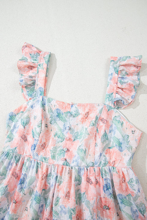 Ethereal Garden Bloom Square Neck Flutter Sleeve Backless A Line Maxi Dress